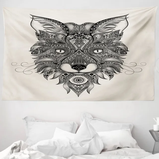 ABAKUHAUS Vossenwandtapijt en -sprei, Keltische stijl, 230 x 140 cm, zwart ecru