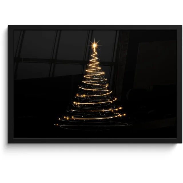 FrameYourWall Poster in lijst - Fotolijst 60x40 cm - Posters - Magisch - Kerstboom - Lichtspiralen - Zwart - Posterlijst zwart - Decoratie - Wanddecoratie woonkamer - Muurdecoratie slaapkamer - Kerstversiering - Kerstdecoratie voor binnen - Kerstmis