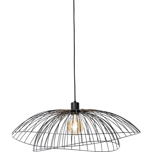 QAZQA pua - Design Dimbare LED Smart Hanglamp incl. wifi met Dimmer voor boven de eettafel | in eetkamer - 1 lichts - Ø 66 cm - Zwart - Woonkamer | Slaapkamer | Keuken Zwart Smart LED