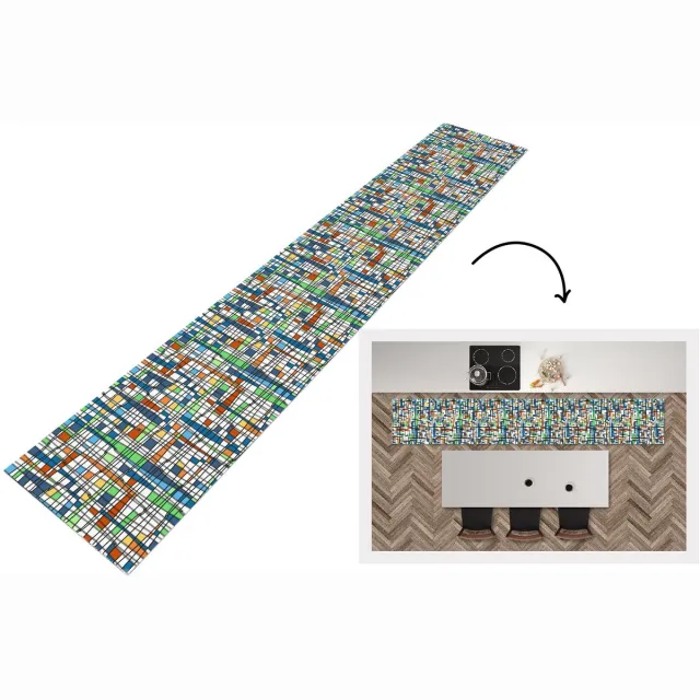 KitchenYeah Keukenloper 300x50 cm - Keukenmat vinyl Patronen - Lijn - Wit - Keukenmatten loper - Keuken vloerkleed tapijt