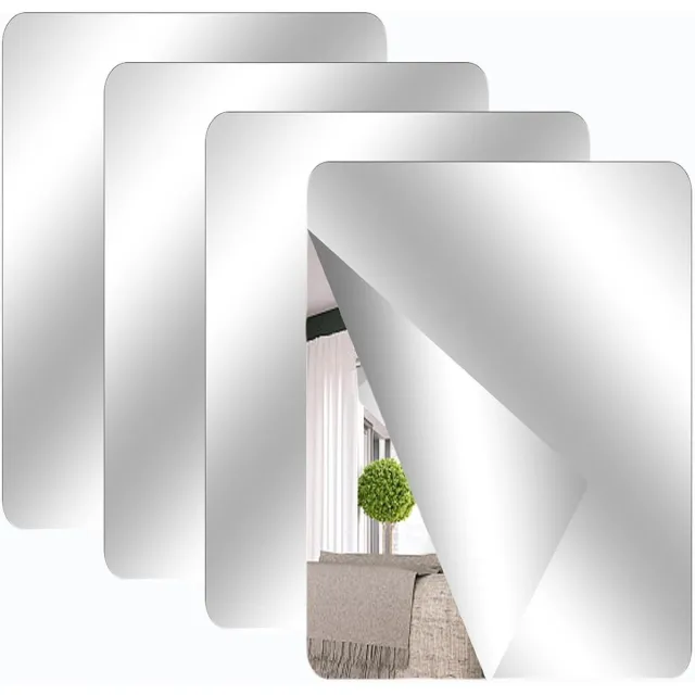 Zyronn 4-delige zelfklevende tegelspiegelset – Acryl spiegel – Flexibel, frameloos voor wanddecoratie in woonkamer, badkamer en slaapkamer – Schoolspiegel, spiegelstickers, kastspiegel (30 x 20 cm) Wit
