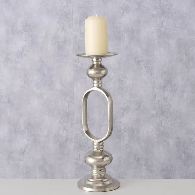 Zilver Kandelaar - XL - Stoer - Aluminium - Zilver - 1 stompkaars - Hoogte: 55cm - Kaars Ø17.5cm