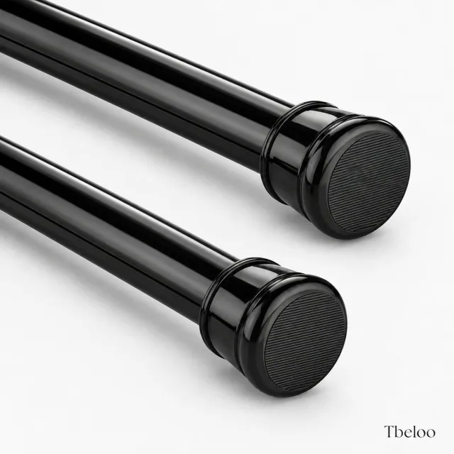 Tbeloo Douchestang zonder boren – Telescoopstang voor badkamer, kledingkast en gordijn – 68-90 cm, zwart, 25 mm (2 stuks)