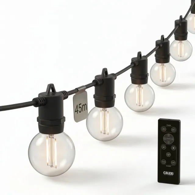 Calex Vista Lichtsnoer 45m - Voor Buiten - Lichtslinger met 75 lampjes - Warm Wit Licht - Tuinverlichting met afstandsbediening - Kerstverlichting