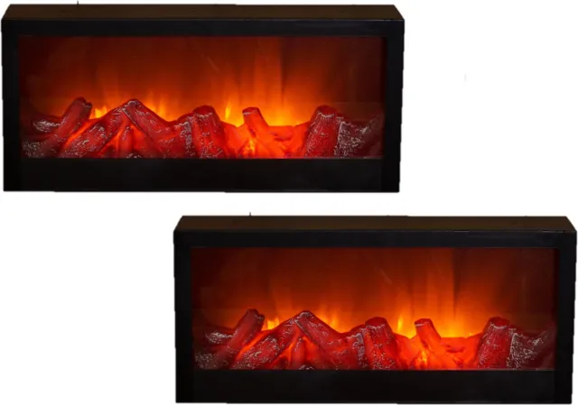 Anna's Collection 2x stuks sfeerhaarden/open haard lantaarns zwart met led verlichting L45 x B10 x H20 cm - LED