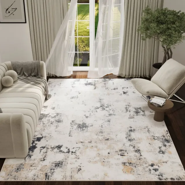 Tapiso ASH Vloerkleed Crème Grijs Abstract Vintage Design Laagpolig Tapijt Voor Woonkamer Slaapkamer en Hal Antislip - 80x150 Creme Grijs
