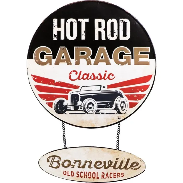 Signs-USA Hot Rod Bonneville - 56 x 40 cm - retro wandbord - metaal Zwart