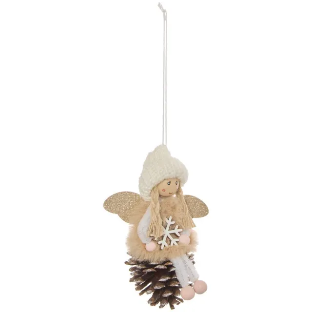 Feeric lights & Christmas Kerstboomversiering: fee in dennenappel met beige mutsje, 12 cm