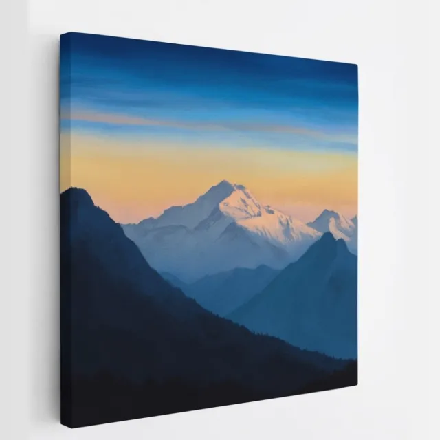 Saammp Canvas Schilderij - Bergtoppen - Natuur - Landschap - 20x20 - Foto op canvas - Wanddecoratie - Muurdecoratie Woonkamer - Slaapkamer decoratie - Canvas Print Multicolor