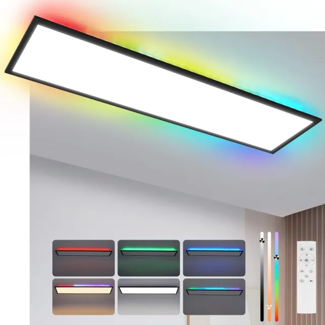 NETTLIFE plafondlamp - LED-paneel - plafondlamp dimbaar RGB - 100x25 - 24W - achtergrondverlichting - daglichtlamp - kantoor zwart