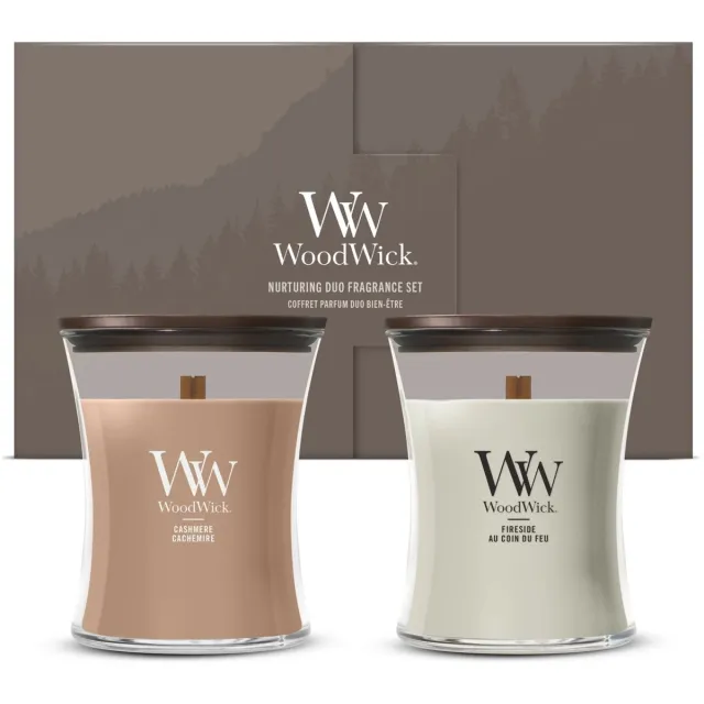 Woodwick Deluxe Cadeauset 2 Medium Geurkaarsen - Meer dan 120 branduren Grijs