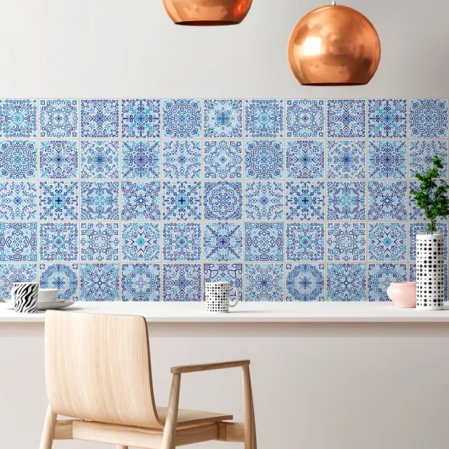 Ambiance Sticker Zelfklevende tegelmuurstickers voor keuken en badkamer - 30 Azulejos Diego cementtegelstickers - 30 stickers 15x15cm Multi color