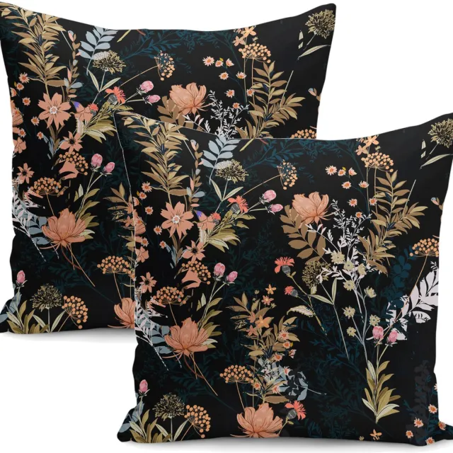 De Groen Home Kussensloop - kussenhoes - Sierkussenhoes - hoes voor sierkussens Flora - Velvet set van 2 - 45x45 cm - Bloemen op zwart- Aan beide zijdig bedrukt