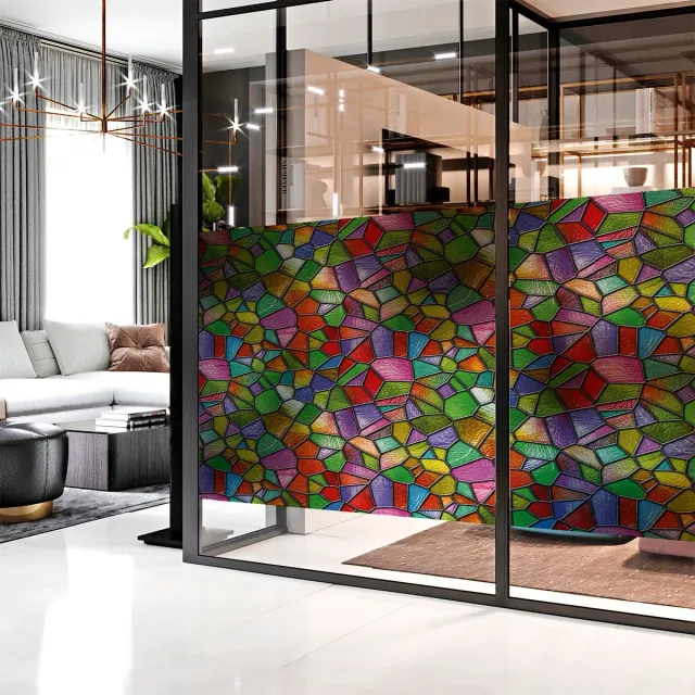 Ambiance Sticker Privacy raamfolie - Meerkleurig glas-in-lood - Stickers voor ramen en douchedeuren - 40x100cm