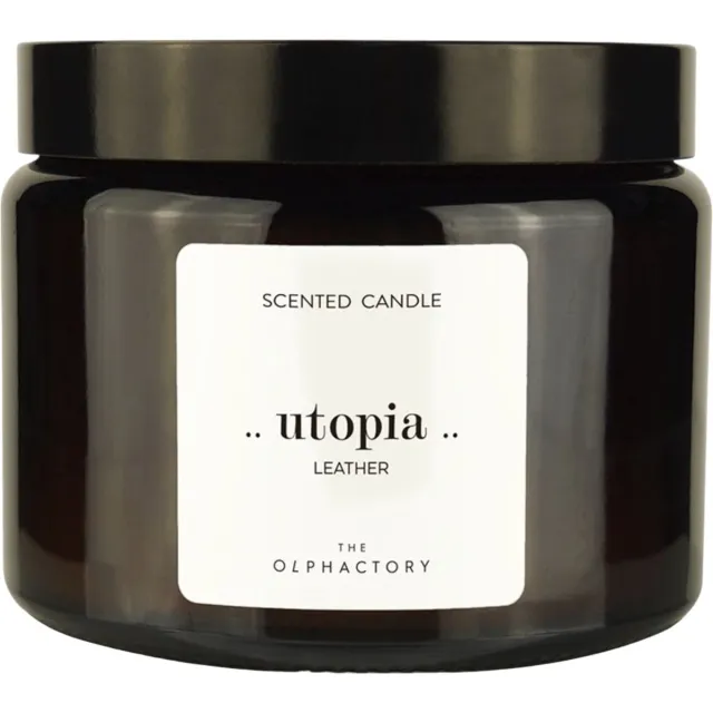 The Olphactory XL- Geurkaars 360 G -Leather - 60 branduur in luxe amberkleurige glazen pot Bruin
