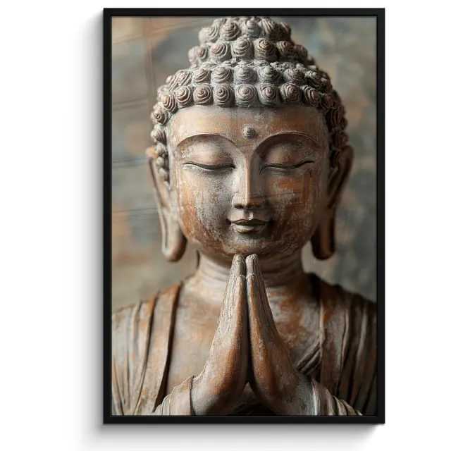 FrameYourWall Poster in lijst - Fotolijst 80x120 cm - Posters - Boedha - Beeld - Bruin - Rust - Posterlijst zwart - Decoratie - Wanddecoratie woonkamer - Muurdecoratie slaapkamer