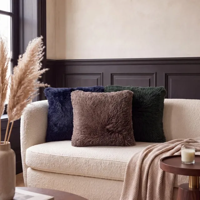 Dutch Decor Kussenset - Fluffy sierkussen met binnenkussens - set van 3 stuks - Donkerblauw, taupe, Donkergroen