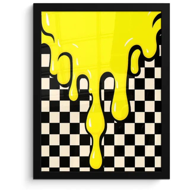 FrameYourWall Poster in lijst - Fotolijst 30x40 cm - Posters - Geblokt - Grafisch - Vloeistof - Geel - Posterlijst zwart - Decoratie - Wanddecoratie woonkamer - Muurdecoratie slaapkamer