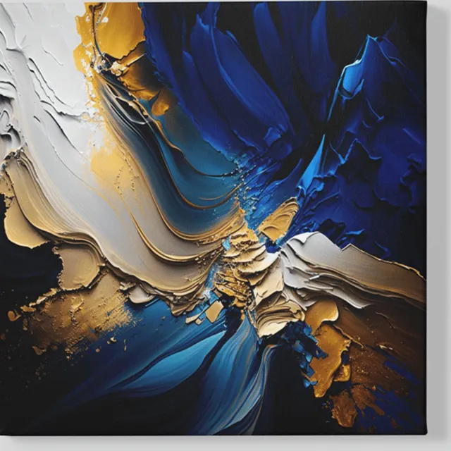 Trendex Global Vierkant Canvas Schilderij - Abstract - Blauw Goud - 60x60x2 cm