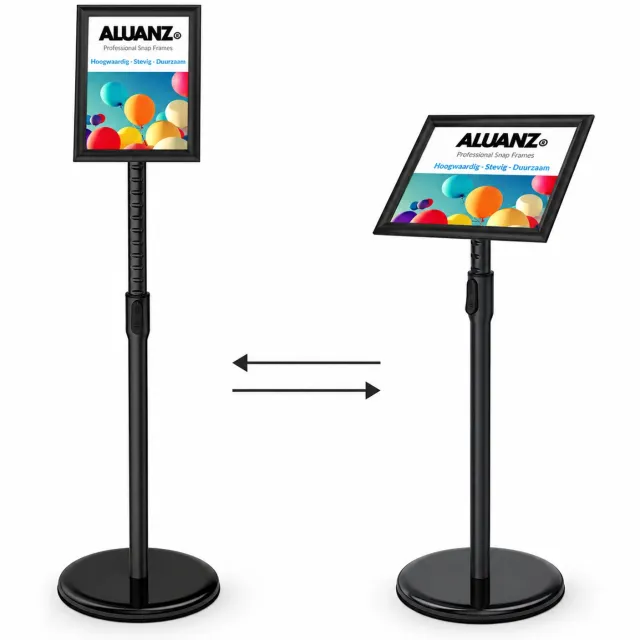 Aluanz Informatiestandaard A4 Zwart – In Hoogte Verstelbaar 81-124 cm – Kliklijst met Beschermfolie