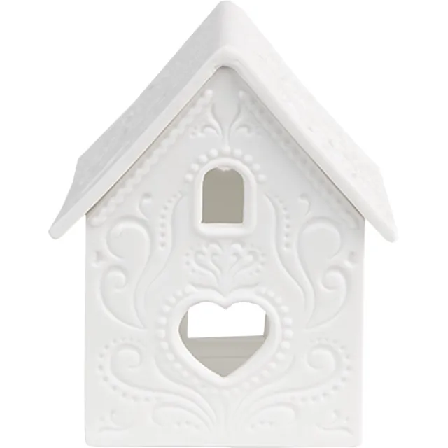Clayre & Eef Waxinelichthouder Huis 7x8x9 cm Wit Porselein