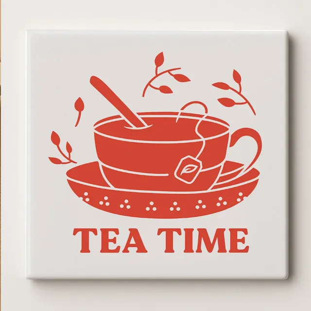Nevolis Tea Time Decoratieve Keramische Tegel 15x15cm – Rode Theekop Muurdecoratie voor Keuken & Café Multi Color