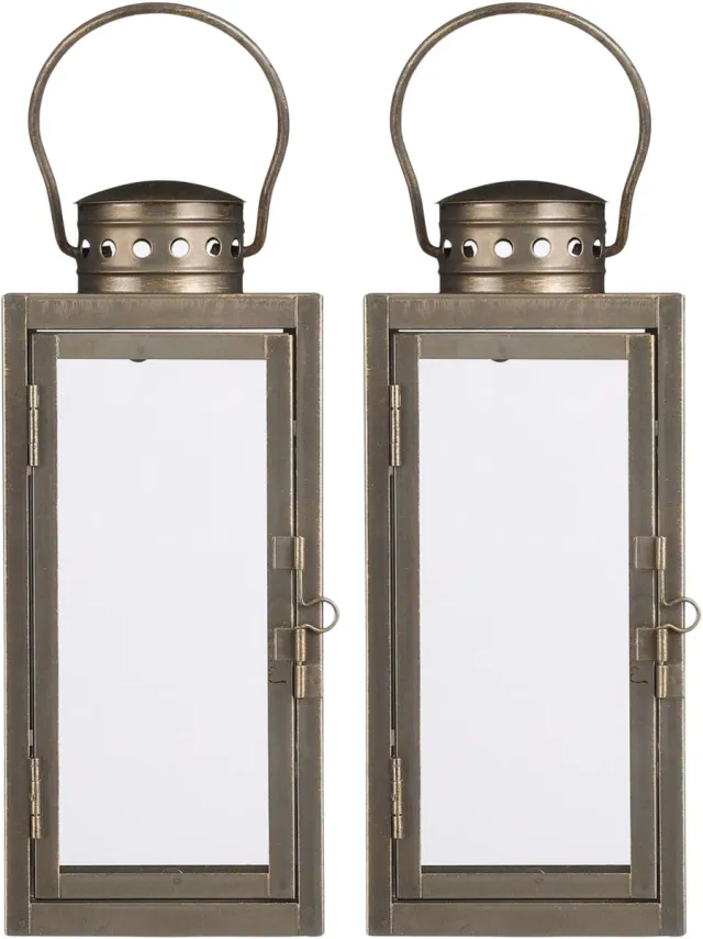 Mica Decorations Lantaarn / windlicht Arzilla - 2x - goud - metaal - verlichting - 10 x 23 cm - voor binnen en buiten