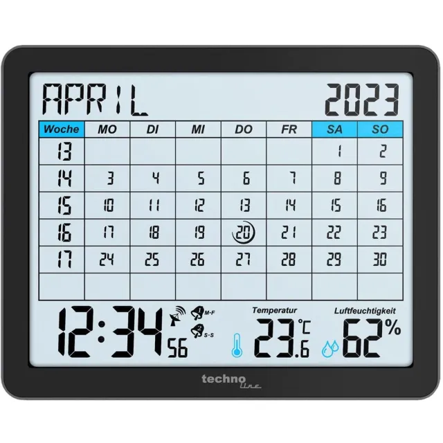 NeXtime Digitale kalender Technoline WT 2600 172x139x21mm zwart