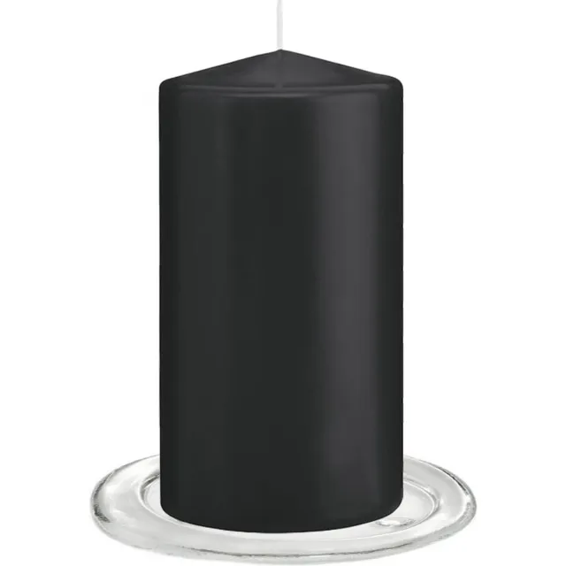 Trend Candles Stompkaarsen met glazen onderzetters set van 2x stuks zwart 8 x 15 cm