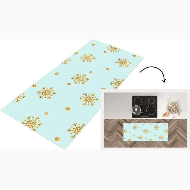 KitchenYeah Keukenloper - Loper keuken - Kerst - Patroon - Sneeuw - Goud - Keukenloper vinyl Multicolor