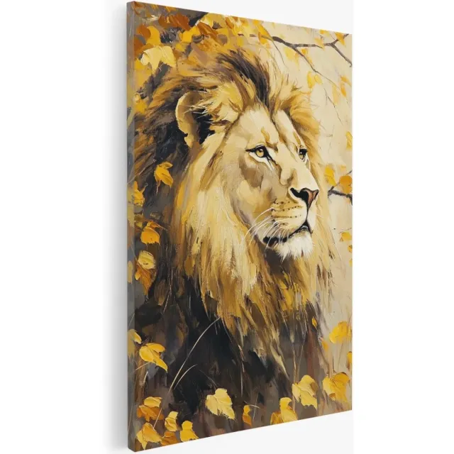 Saammp Canvas Schilderij - Tijger met bladeren - Abstract - Dieren - Natuur - 80x120 - Foto op canvas - Wanddecoratie - Muurdecoratie Woonkamer - Slaapkamer decoratie - Canvas Print Multicolor