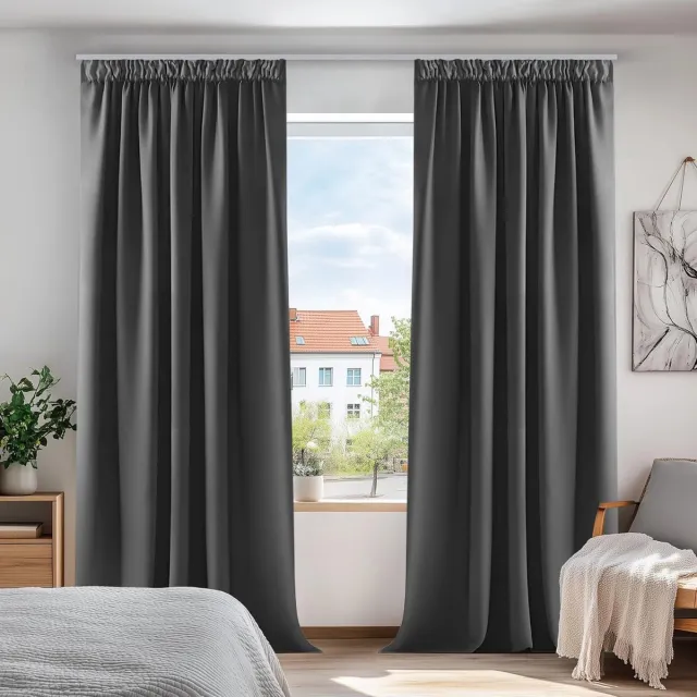 Famanu Gordijn – 2 stuk – Verduisterende – 175*140cm – Donkergrijs