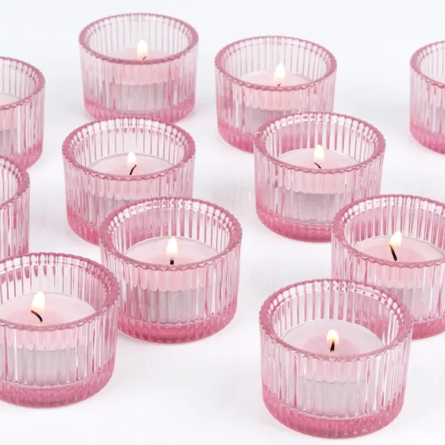 Unyqoos Set van 12 roze glazen theelichthouders voor feestelijke gelegenheden en decoratie