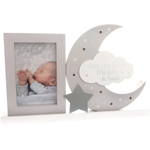 Widdop & Co Bambino fotolijst 'Love you to the moon & back' met lampjes - Kraamcadeau - Babykamer Licht grijs