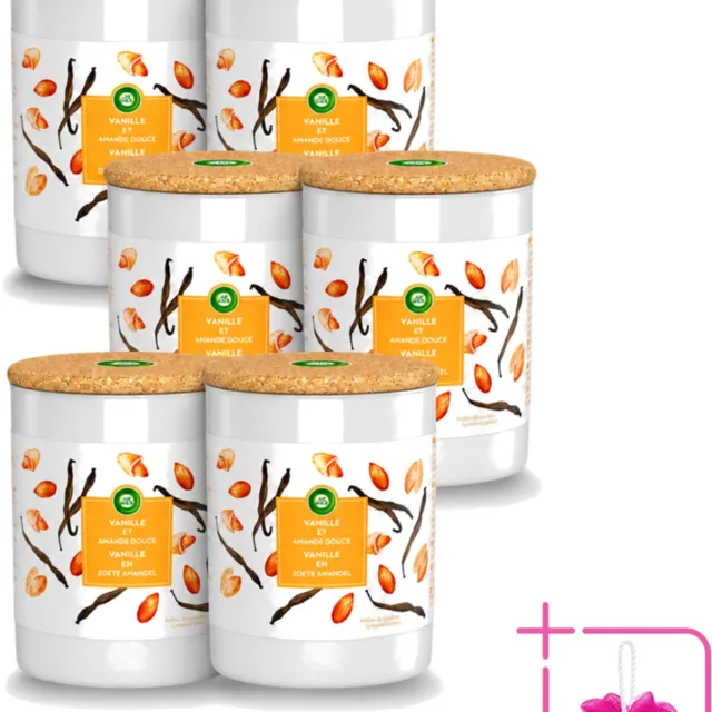 Air Wick 6 x Air Wick - Geurkaars - Vanille & Zoete Amandel - 35 Uur Brandduur - Bulkverpakking - Geurkaars - Douchemop - Vanille Oranje