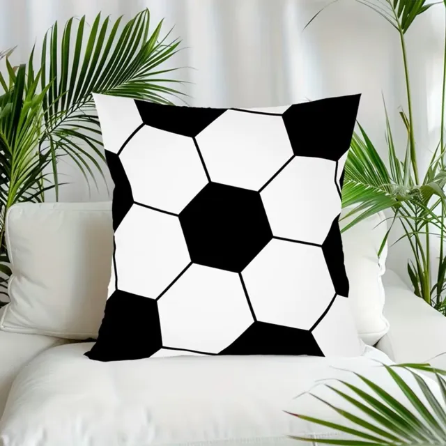Catherine Lansfield Kussenhoes met rits / sierkussen hoes voetbal patroon in wit met zwart (football hexagon) fluweelzacht, 45 x 45 cm
