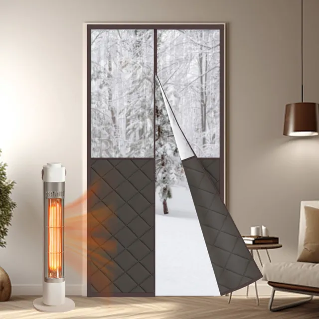 MUPOO Magnetisch Deurgordijn - Zelfklevend & Thermisch Isolerend - 420 GSM - Warmte- en Tochtwerend - Gewatteerd - Automatisch Sluitend - voor Thuis, Winkel of Restaurant(Bruin, B90xH210cm)