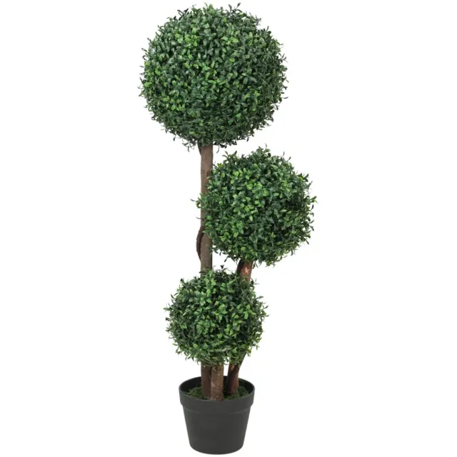ZYLARO Kunstbuxusbol - Driebolvorm - Houten stam - Inclusief pot - 30 x 30 x 100 cm - Groen