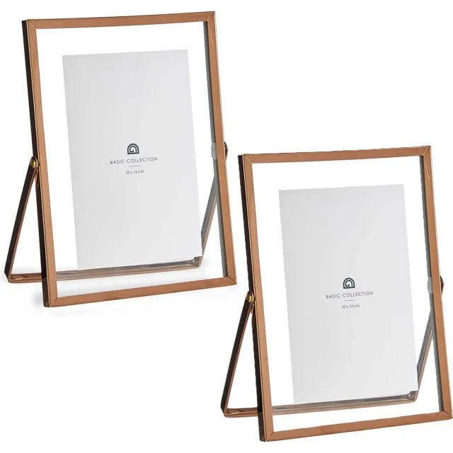 Giftdecor Fotolijstje voor 10 x 15 cm foto - 2x - koper - metaal - Modern - frame 16 x 21 cm - staand