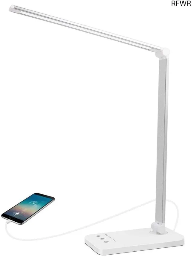 RFWR Bureaulamp met USB-oplading en aanraakbediening, 5 kleurtemperaturen en 10 helderheidsniveaus Zilver