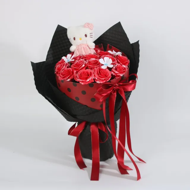 La Roselle Amsterdam Rozenboeket met Kittyie Knuffel – Rode Kunstrozen cadeau boeket rood