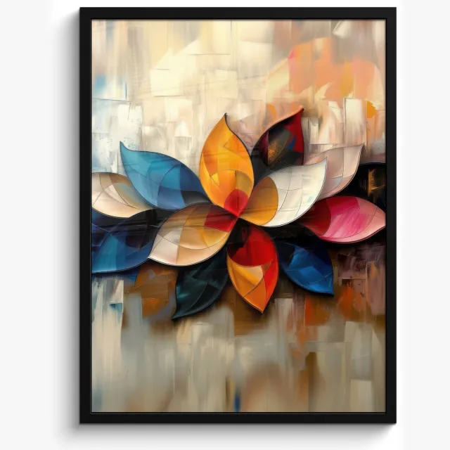 FrameYourWall Poster in lijst - Fotolijst 50x70 cm - Posters - Bloem - Abstract - Kleurrijk - Bladeren - Posterlijst zwart - Decoratie - Wanddecoratie woonkamer - Muurdecoratie slaapkamer