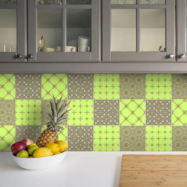 Ambiance Sticker Zelfklevende tegelmuurstickers voor keuken en badkamer - 24 Timeo Azulejos tegelstickers - 24 stickers 10x10cm Multi color