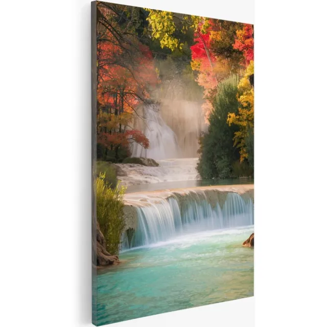 Saammp Canvas Schilderij - Waterval tussen de bomen - Landschap - Natuur - 30x45 - Foto op canvas - Wanddecoratie - Muurdecoratie Woonkamer - Slaapkamer decoratie - Canvas Print Multicolor