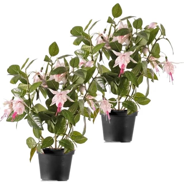 Bellatio Flowers & Plants Kunstplant met bloemen - 2x - fuchsia roze - 30 cm - Kamerplant met bloemetjes Groen