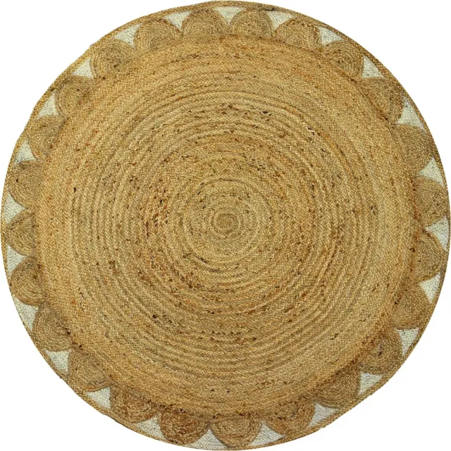 Vente-unique Rond bloemvormig vloerkleed in 100% jute - Ø 150 cm - Naturel - INDIRA Natuurlijk licht