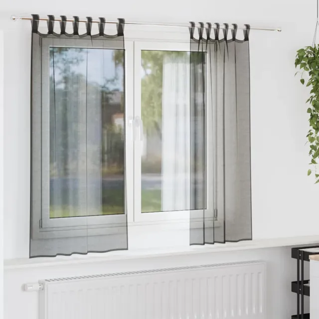 vidaXL Gordijnen voile met tab top 2 st zwart