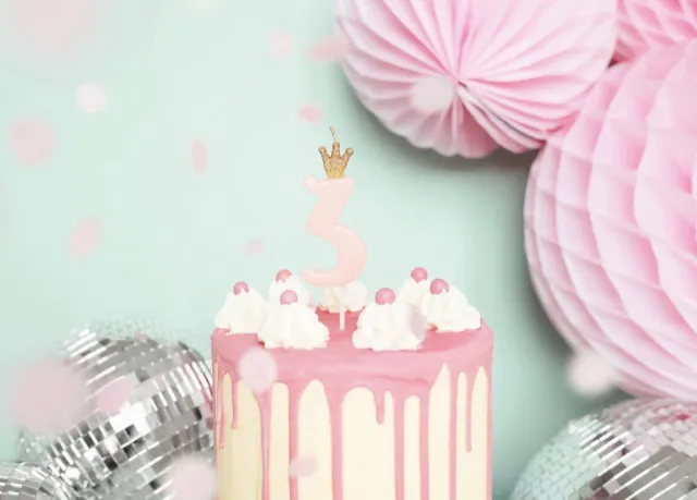 PartyDeco Taart kaarsje 3 jaar roze