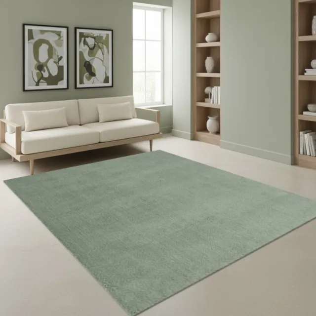 TapisTrend Harig tapijt Groen 80x300 cm Effen, wasbaar, antislip vloerkleed met een zachte pool van 19 mm voor de woonkamer, slaapkamer en eetkamer
