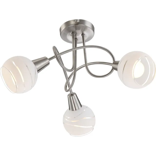 Globo Lighting LED plafondlamp 3 vlammen plafondspot gesatineerd glas 3 spots, mat nikkel, 3x 4W 400Lm warm wit, DxH 39x24,6 cm zilver